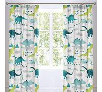 Bedlam Kids Dino Glow In The Dark Lined Pencil Pleat Curtains, Multi, 66 x 72 Inch