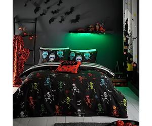 Bedlam Kids Halloween Glow in the Dark Duvet Cover Set - Single Size - Dancing Skeletons - Spooky Bedding for Boys & Girls - Easy Care Microfibre - Includes Pillowcase