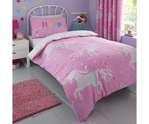 Bedlam Kids Unicorn Glow In The Dark Print Reversible Duvet Cover Set, 2 pieces, Multi, Single, Neon Pink