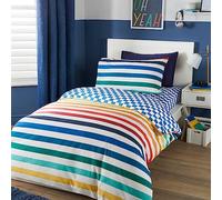 Bedlam - Multi-Coloured Checkered Duvet Cover - Double Size (200 x 200cm) - Reversible (2 Designs) - Rainbow Striped, Bright Colours Check Duvet Cover