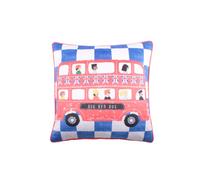 Bedlam - London Red Bus Cushion (43 x 43cm) - Soft Velvet - Reversible (2 Colours) - Filling/Insert Included - Super Soft Velvet Cushion with Bus - Bus Transport Themed Cushion in Blue/Red