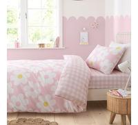 Bedlam Pink Flowers Duvet Cover & Pillowcase - Gingham Reversible Designs (140x200cm)