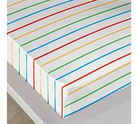 Bedlam - Rainbow Striped Bed Sheet - Single Fitted Sheet (190 x 90 x 28cm) - Rainbow Bedding - Multi-Colour Stripe Bed Sheet in White - Single Fitted Sheet with Stripes - Matching Bedding Available
