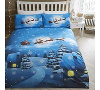 Bedlam - Santa in Sleigh Duvet Cover - Double Bedding Size (200 x 200cm) - Glow in the Dark Bedding - 2x Pillowcases - Christmas Tree & Snow Duvet Cover - Christmas Bedding - Christmas Decorations