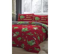 Bedlam 'Santasaurus' Christmas Glow in the Dark Bedroom Duvet Cover Set in Red | Size: Double Bedlam Red Double