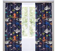 Bedlam Kids Sea Life Glow In The Dark Lined Pencil Pleat Curtains, Multi, 66 x 72 Inch