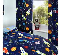 Bedlam - Supersonic - Glow In The Dark Lined Pencil Pleat Curtains - 66" Width x 72" Drop (168 x 183cm), Blue