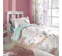 Bedlam Unicorn Duvet Cover Set - Double Size 200 x 200cm - Reversible Rainbow Design - White Bedding with Unicorns - Girls Bedroom Furnishing - 2 Pillowcases
