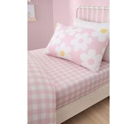 Bedlam Women's 'Retro Daisy' Easy Care Gingham Check Fitted Sheet in Pink | Size: Single Fitted Bedlam Pink Single Fitted