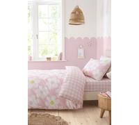 Bedlam - Pink Flowers Duvet Cover Set - Double Size (200 x 200cm) - Reversible Designs (Gingham) - 2 Pillowcases - Pink Bedding with Daisy Flowers - Girls Bedding