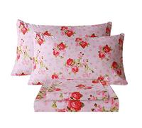 Bedlifes California King Sheet Set Ultra Soft, Breathable, Silky Flower Deep Pocket 100% Microfiber Bedding, 4 Piece Cal King Size Pink Floral(Red Rose)