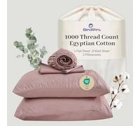 Bedlifes Egyptian Cotton Sheets 1000 Thread Count Queen Size, 4-Piece 16" Deep Pocket - Cooling & Breathable Ultra Soft Bedding for Hotel Comfort (Light Pink)