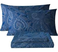 Bedlifes King Size Extra Deep Pocket Sheet Sets - Fits Mattresses Up to 18-24" Thick, 4-Piece Microfiber Set with 1800 Thread Count, Soft, Smooth, Breathable, Featuring Paisley Dark Navy Blue
