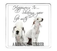 BEDLINGTON TERRIER COASTER mug mat drinks drip mat table protector. To match the Bedlington Terrier ceramic mug. 10cm x 10cm acrylic. Can be personalised with any name or short message