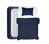 BedLooms 3 Piece Single Duvet Cover Set - Duvet Cover and Fitted Sheet with Pillow cases - Satin Stripes Soft Brushed Microfiber (Navy)