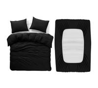 BedLooms 4 Piece Double Bedding Set Black Duvet Cover Sets Fitted Sheet with Pilow cases Double Duvet Set Soft and Fade Resistant Brushed Microfiber Bedding Quilt Cover Set