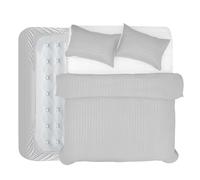 BedLooms 4 Piece Double Duvet Set - Duvet Cover and Fitted Sheet with Pillow cases - Satin Stripes Soft Brushed Microfiber (Silver)