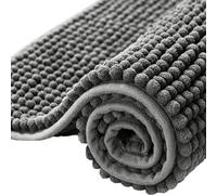 BedLooms Bath Mat Non Slip Anti Mould 50 x 80 cm - Grey Chenille Bah Mats for Bathroom -Super Absorbent Machine Washable Soft & Fluffy Bathmat