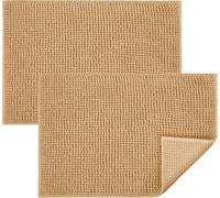 BedLooms Beige Bath Mat Non-Slip Anti Mould, 2 Pack 60x90cm Chenille Bathroom Mat, Ultra Soft Machine Washable Bath Mats Water Absorbent Shower Mat