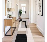 BedLooms Carpet Runners for Hallway Non-Slip 80 x 150 cm - Geometric Pattern Printed Design Bedroom Black and Cream Carpets for Dinning Room, Lounge (Milo Neutral)