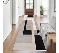 BedLooms Carpet Runners for Hallway Non-Slip long 80 x 300 cm Living room Black and Cream Runner Rugs - Geometric Pattern Modern Low Pile Bedroom Carpets (Milo Neutral)