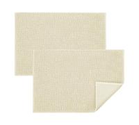 BedLooms Cream Bath Mat Non-Slip Anti Mould, 2 Pack 50x80cm Chenille Bathroom Mat, Ultra Soft Machine Washable Bath Mats Water Absorbent Shower Mat