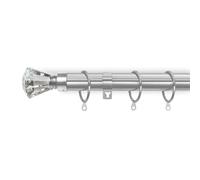 BedLooms Extendable Sapphire Crystal Curtain Rod 120-210cm Chrome - Eyelet Curtain Pole with Elegant Finials, Hooks, Rings & Mounting Fittings for Indoor and Outdoor Windows