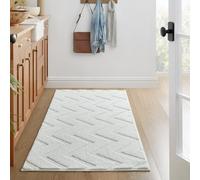 BedLooms Fluffy Rugs for Living Room 80x150 cm Cream Machine Washable Modern High and Low Pile Rug Non-Shedding Anti Slip Carpets Runner Rug for Office Dining Room Lounge Zig Zag Pattern