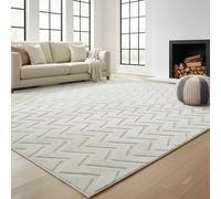 BedLooms Large Rug Living Room 120 x 170 cm Soft Zig Zag Design Area Rugs Anti Slip Stain Resistant Floor Carpets Washable Bedside Rug for Kids Bedroom Nursery Room Cream