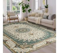 BedLooms Machine Washable Rugs Living Room 120 x 170 cm Large - Traditional Vintage Boho Rugs for Bedroom - Floral Design Teal Area Rug for Kids Room Lounge Short Pile Floor Carpet (Willow)