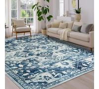 BedLooms Machine Washable Rugs Living Room 120 x 170 cm Large - Traditional Vintage Boho Rugs for Bedroom - Floral Design Blue Area Rugs for Kids Room Lounge Short Pile Floor Carpet (Tranquil)