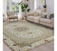 BedLooms Machine Washable Rugs Living Room 120 x 170 cm Large - Traditional Vintage Boho Rugs for Bedroom - Floral Design Beige Area Rugs for Kids Room Lounge Short Pile Floor Carpet (Willow Beige)