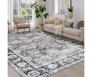 BedLooms Machine Washable Rugs Living Room 120 x 170 cm Large - Traditional Vintage Boho Rugs for Bedroom - Floral Design Brown Area Rugs for Kids Room Lounge Short Pile Floor Carpet (Harmony)