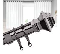 Bedlooms Metal Curtain Pole 28mm- Lamp Square Finials Strong Extendable Durable Rod Black Nickel 160-300 Cm, 63''- 118''