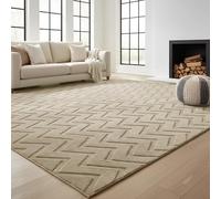 BedLooms Rugs for Living Room Large 160x230 cm, Area Rugs for Bedroom Machine Washable Soft High and Low Pile Rug Anti Slip Backing Carpet for Nursery Room, Beige, Zig Zag Design
