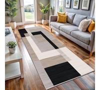BedLooms Runner Rugs for Hallway 60x220 cm Geometric Pattern Carpets living room Printed Black and Cream Runners for Lounge Office Bedroom (Milo Neutral)