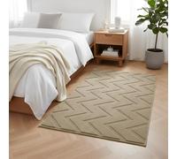BedLooms Small Rug for Living Room 60x110 cm Beige Zig Zag Pattern Machine Washable Bedside Area Rug Anti Slip Carpet High and Low Pile for Bedroom Kids Room Non-Shedding