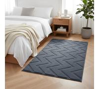 BedLooms Small Rugs for Living Room 60x110 cm Grey Zig Zag Pattern Machine Washable Bedside Area Rugs Anti Slip Carpet High and Low Pile Rug for Bedroom Kids Room Non-Shedding