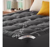 BEDLORE Single Mattress Topper Viscose Derived from Bamboo, Box Stitch Quilted, 3D Snow Down Alternative Filling Thick Mattress Topper, Ultra Soft and Breathable, Deep Elasticated Pocket (Dark Grey)