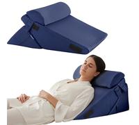 Bedluxe 3Pcs Orthopedic Bed Wedge Pillow Set, Foam Wedge Pillow Post Surgery for Back, Leg and Knee Support, Adjustable 9&12 Inch Folding Triangle Pillow for Sleeping, Acid Reflux, Snoring, Navy
