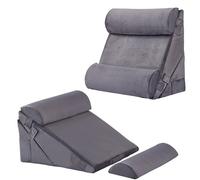Bedluxe Adjustable 4pcs Bed Wedge Pillow Set, Memory Foam Wedge Pillow Post Surgery for Back, Neck, Leg Pain Relief, Pillow Wedge for Sleeping, Sitting up in Bed, Acid Reflux and GERD, Grey