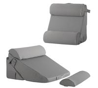 Bedluxe Adjustable 4pcs Bed Wedge Pillow Set, Memory Foam Wedge Pillows Post Surgery for Back, Neck, Leg Pain Relief, Pillow Wedge for Sleeping, Sitting up in Bed, Acid Reflux and GERD, Grey