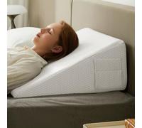Bedluxe Wedge Pillow, 10 inch Bed Wedge Pillow for Headboard, Pillow Wedge for Acid Reflux Relief, Sleeping, After Surgery, Snoring, Gerd, Triangle Pillow Wedge - Cooling Memory Foam Top, White