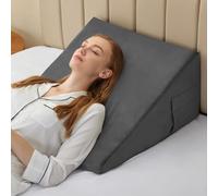 Bedluxe Wedge Pillow, 12 inch Bed Wedge Pillow for Headboard, Pillow Wedge for Acid Reflux Relief, Sleeping, After Surgery, Snoring, Gerd, Triangle Pillow Wedge - Cooling Memory Foam Top, Plush Grey