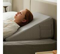 Bedluxe Wedge Pillow for Sleeping, 10 inch Elevated Support Bed Wedge Pillow, Breathable Triangle Pillow Wedge with Cooling Memory Foam Top - Removable Washable Cover, Grey