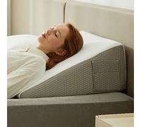 Bedluxe Wedge Pillow for Sleeping, 8 inch Elevated Support Bed Wedge Pillow, Breathable Triangle Pillow Wedge with Cooling Memory Foam Top - Removable Washable Cover, White/Grey