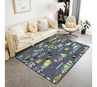 Bedluxy Kids Cartoon Car Living Room Rugs Boys Construction Truck Tractor Child Cute Yellow Blue Equipment Indoor Floor Mat Toddler Vehicles Decorative Rug Area Rug 150 * 200cm