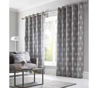 Bedmaker Floral Fully Lined Eyelet Ring Top Curtains, Grey, 46w x 72d Inches