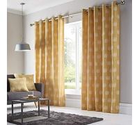 Bedmaker Floral Fully Lined Eyelet Ring Top Curtains, Ochre, 66w x 72d Inches