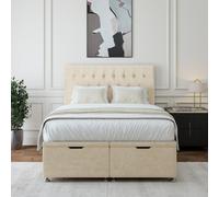 Bedmaster Cream Luxury Velvet Ottoman Divan Base And Button Headboard Super King